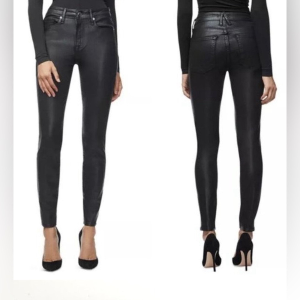 Good American Good Legs Black Wax Coated Skinny Jeans